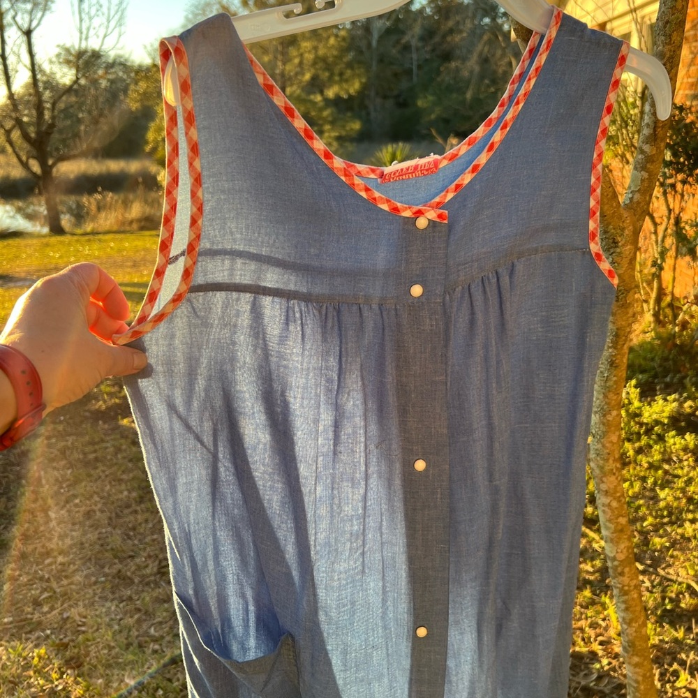 Vintage House Dress CHAMBRAY and red and white gingham trim sz S